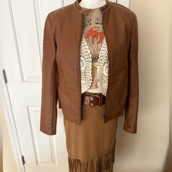 Pleather Brown motto jacket - Picture 5 of 10